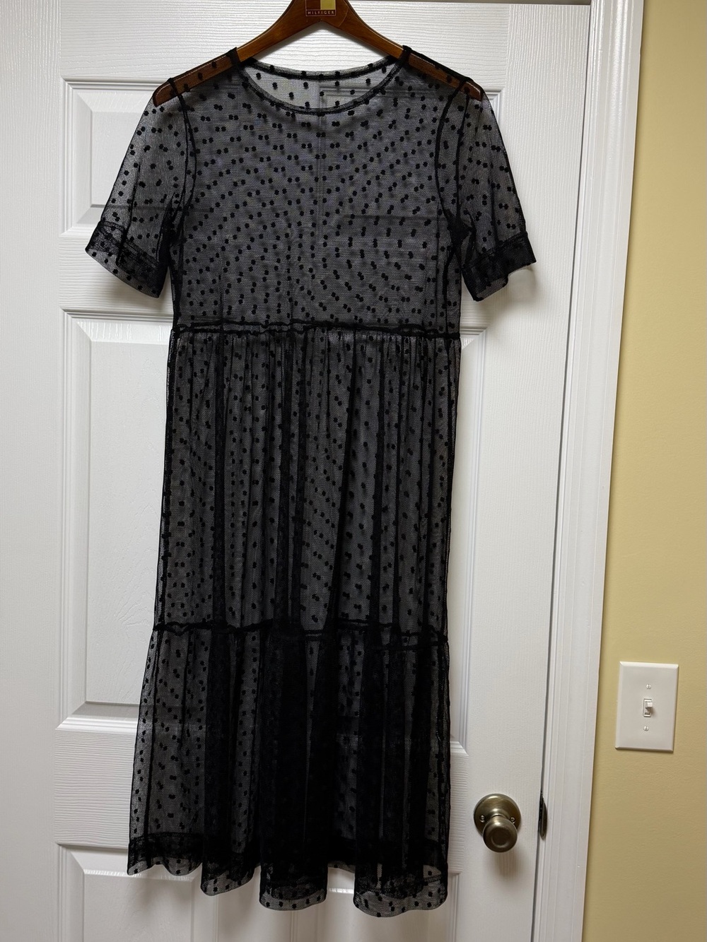 Black Sheer Swiss Dot Midi Dress